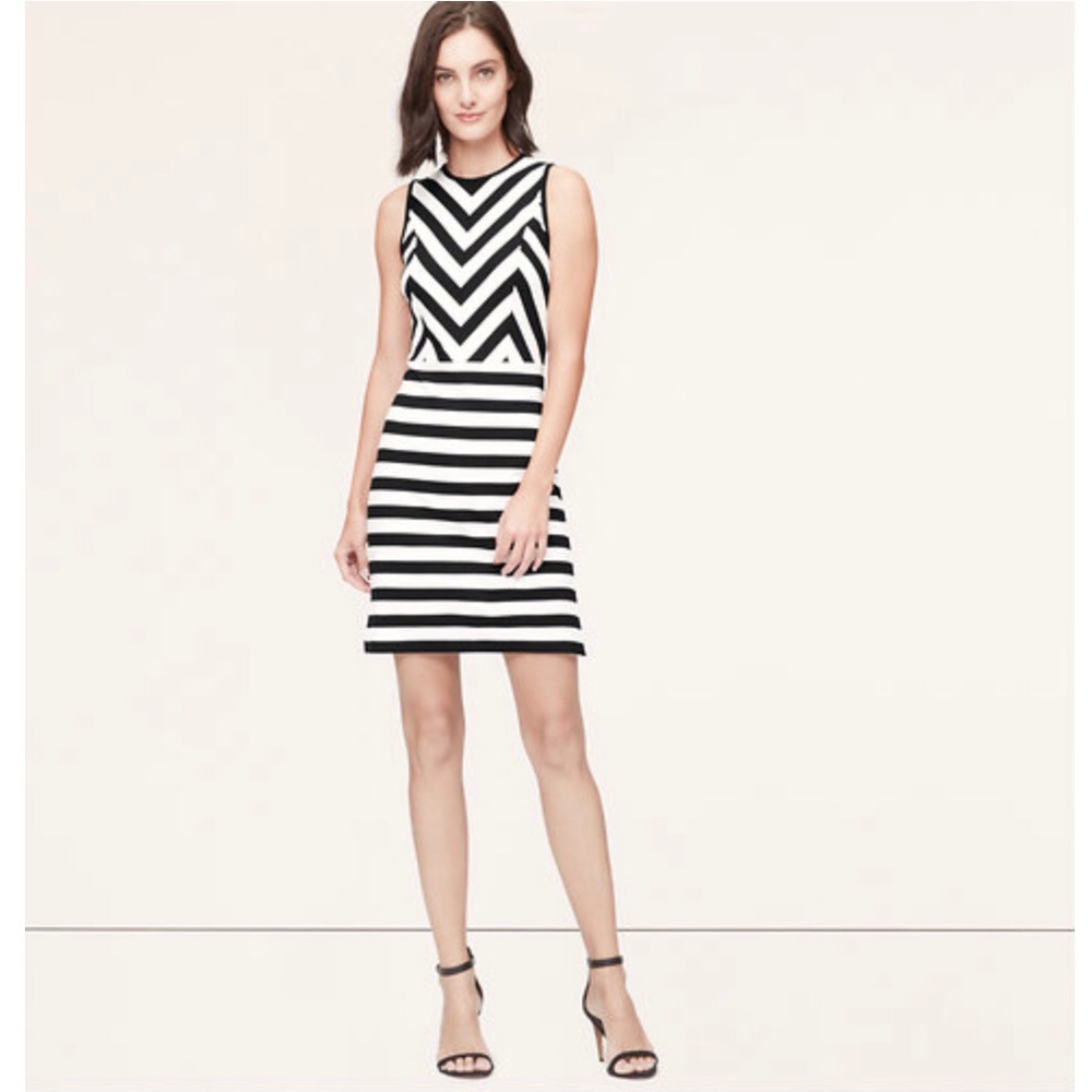 Loft | Black and White striped dress